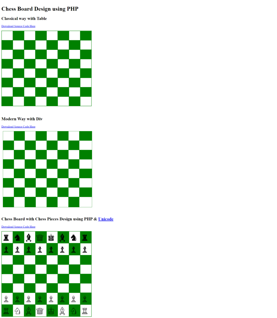 Chess Board Design using PHP