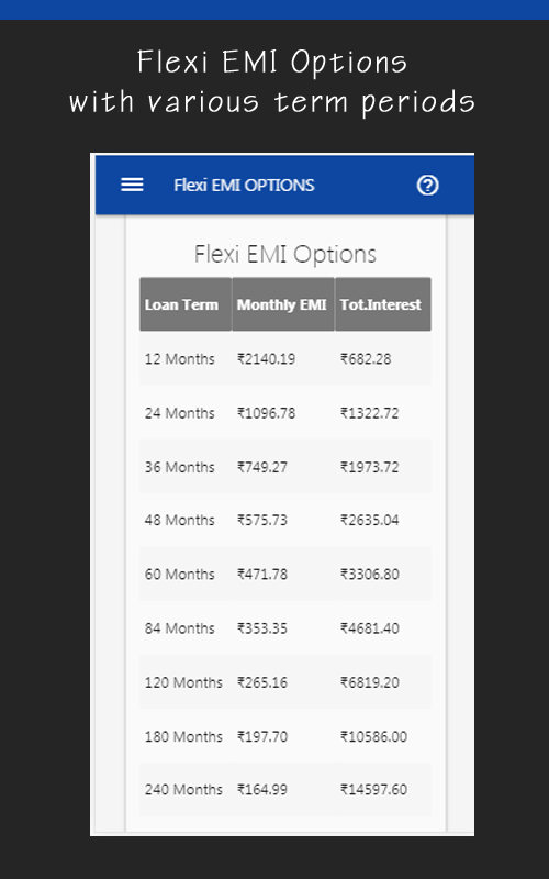 Flexible EMI Options EMI Calculator Mobile App
